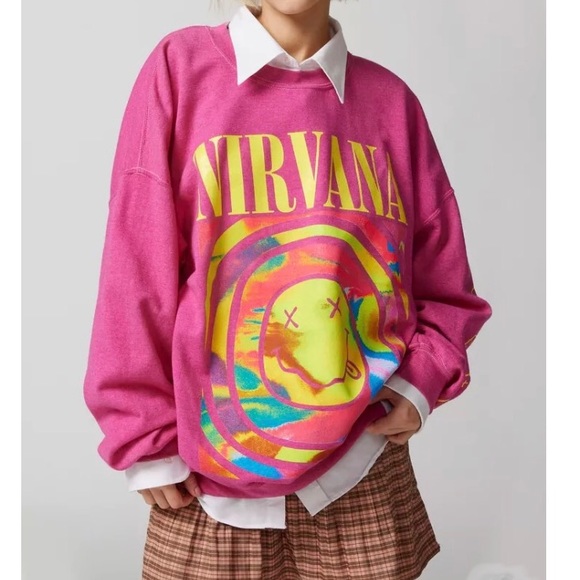 NWT Nirvana Women's Preppy Smiley Face Crewneck Sweatshirt S/M - Picture 3 of 16